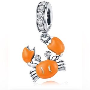 LUCKYBEADS 925 Sterling Silver Orange Enamel Crab Dangle Charm Pendant